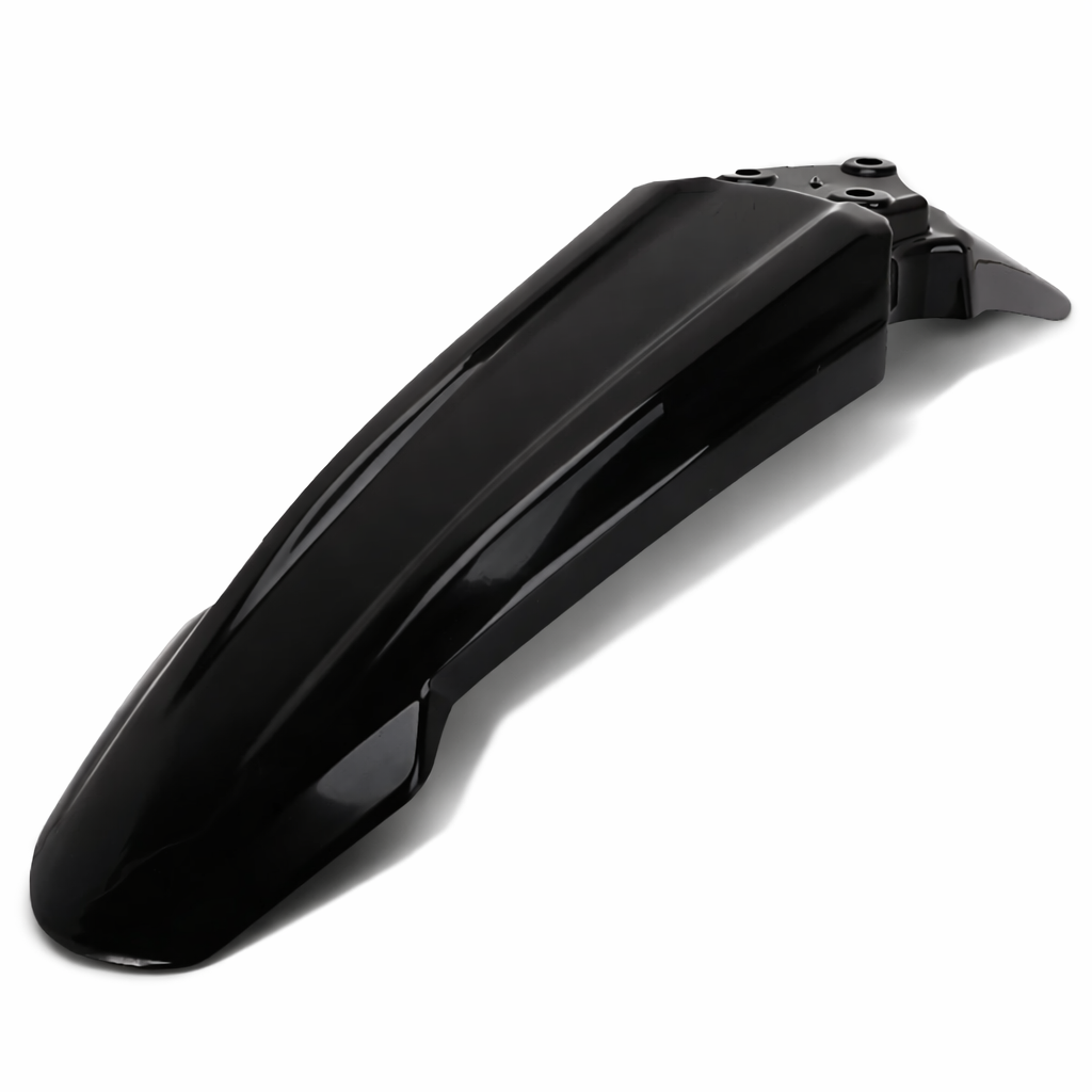 Surron front fender by Soleil Supplies, lightweight plastic shield mounted on a dirt bike to protect from mud and debris.