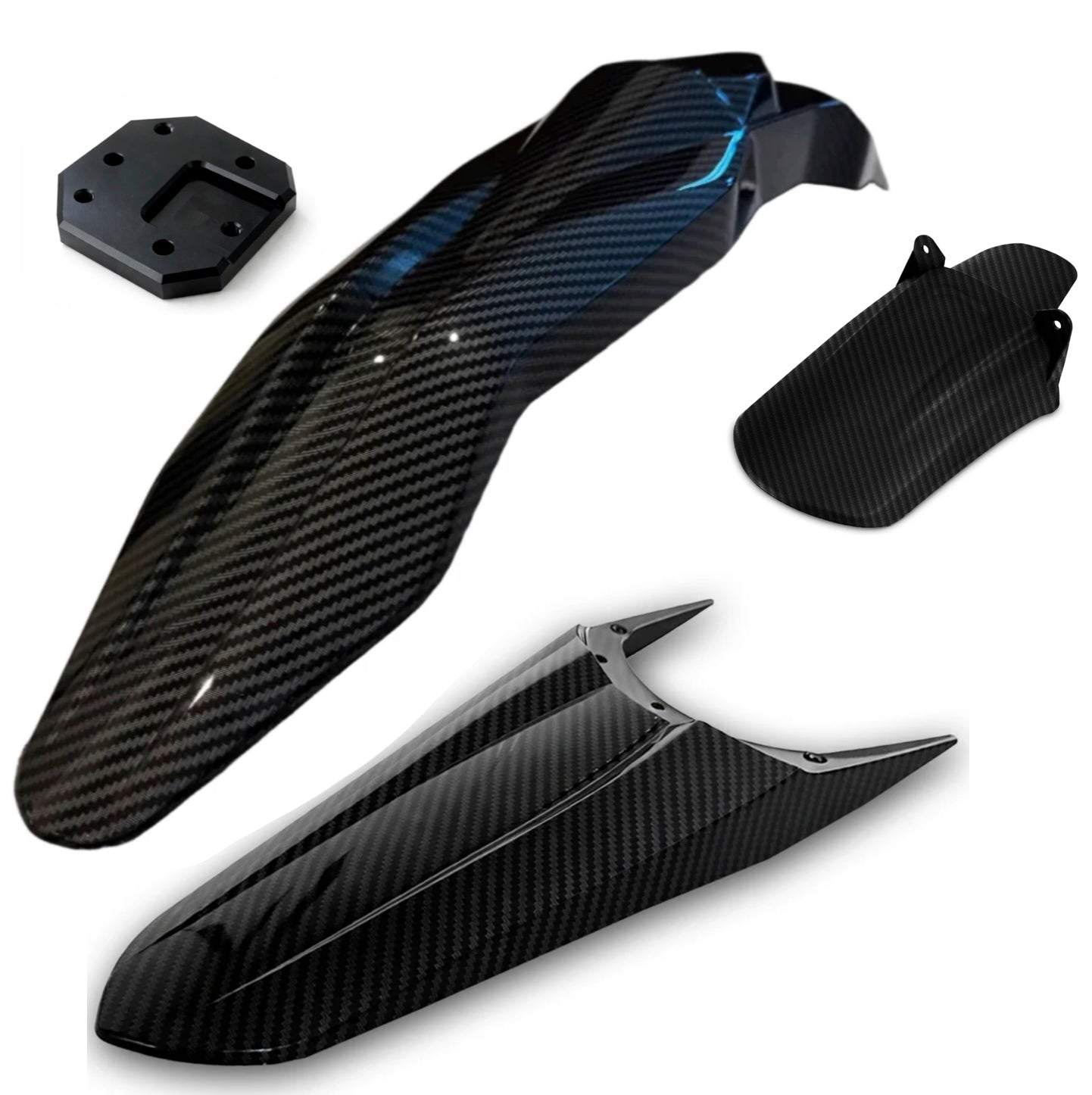 Soleil Supplies Tuttio Soleil 01 upgraded fender kit with carbon mudguard, showing front and rear views of the bicycle fender.