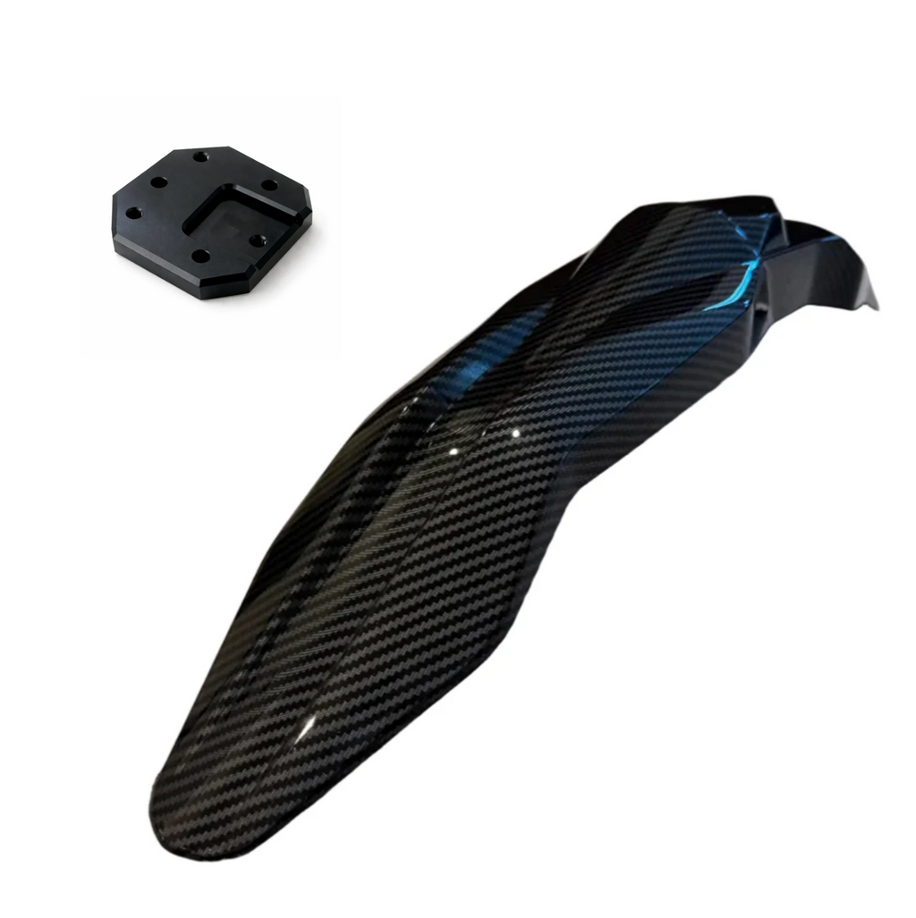 Soleil Supplies Talaria front fender with attached adapter, designed for bicycle protection and style.