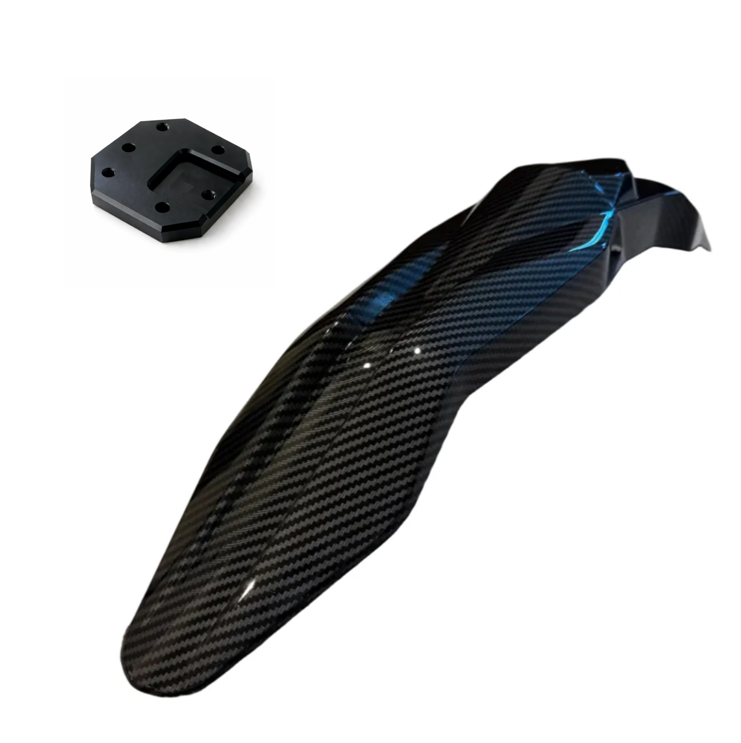 Soleil Supplies Talaria front fender with attached adapter, designed for bicycle protection and style.