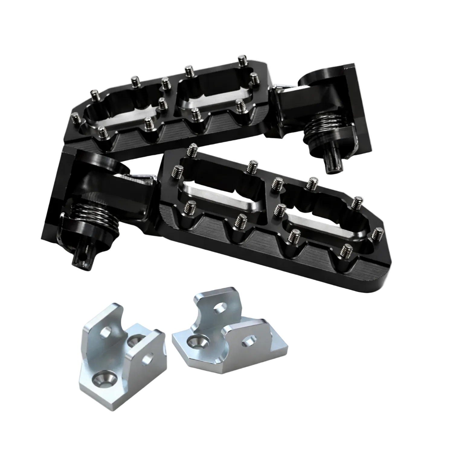 Black and silver Tuttio Soleil 01 Upgraded Pegs V1 by Soleil Supplies mounted on a bike or equipment.