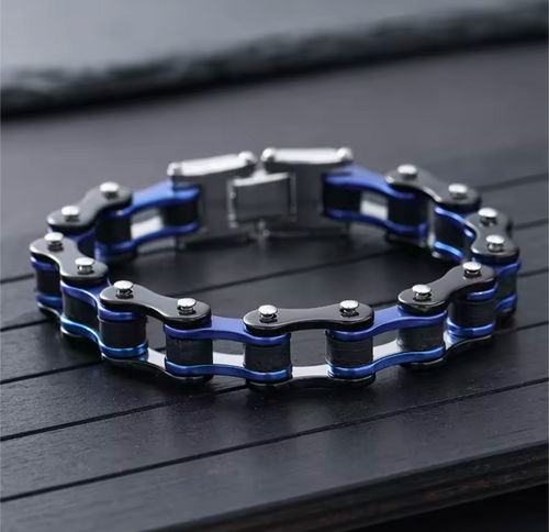 South Coast Moto chain link bracelet with interlocking metal links, stylish and durable accessory for men or women.