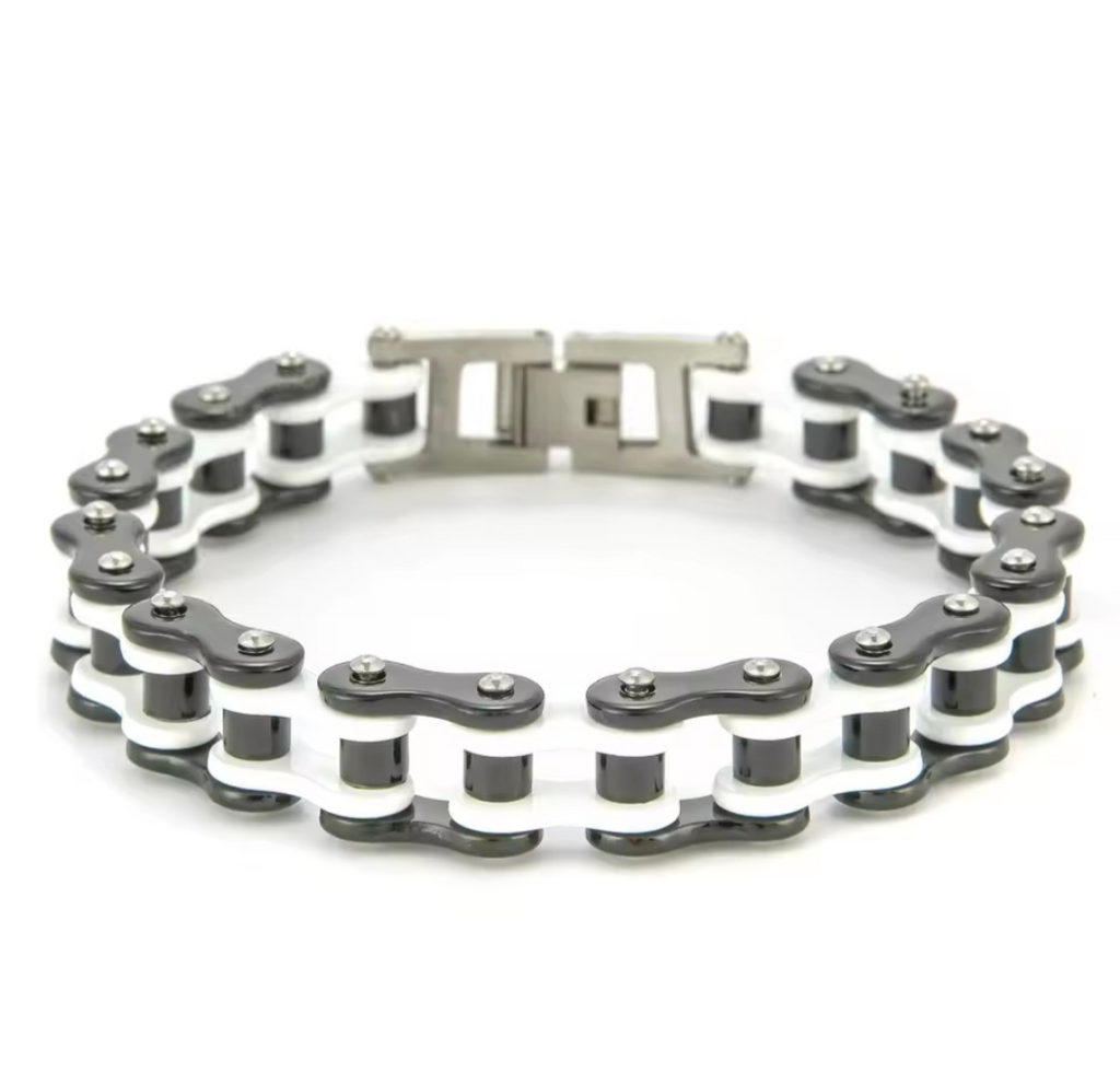 South Coast Moto chain link bracelet with interconnected metal links, showcasing a stylish and durable accessory design.